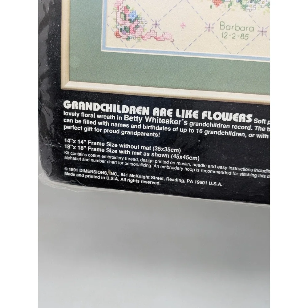 Dimensions Grandchildren Are Like Flowers Stamped Cross Stitch 3117 Vintage 1991